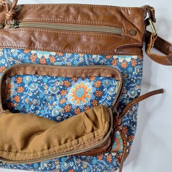 Crossbody Leather Cloth Purse Handbag Floral Zipper Pockets Adjustable Strap - Picture 5 of 12